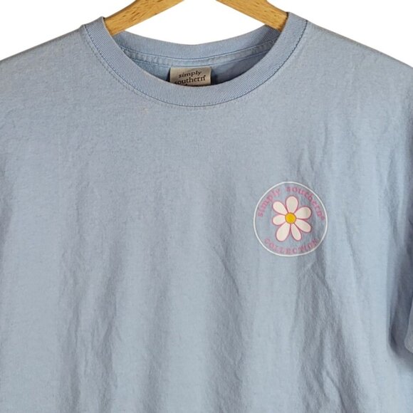 Simply Southern T Shirt Blue Large Short Sleeve Oopsy Daisy Highland Cow Flower - Picture 3 of 7